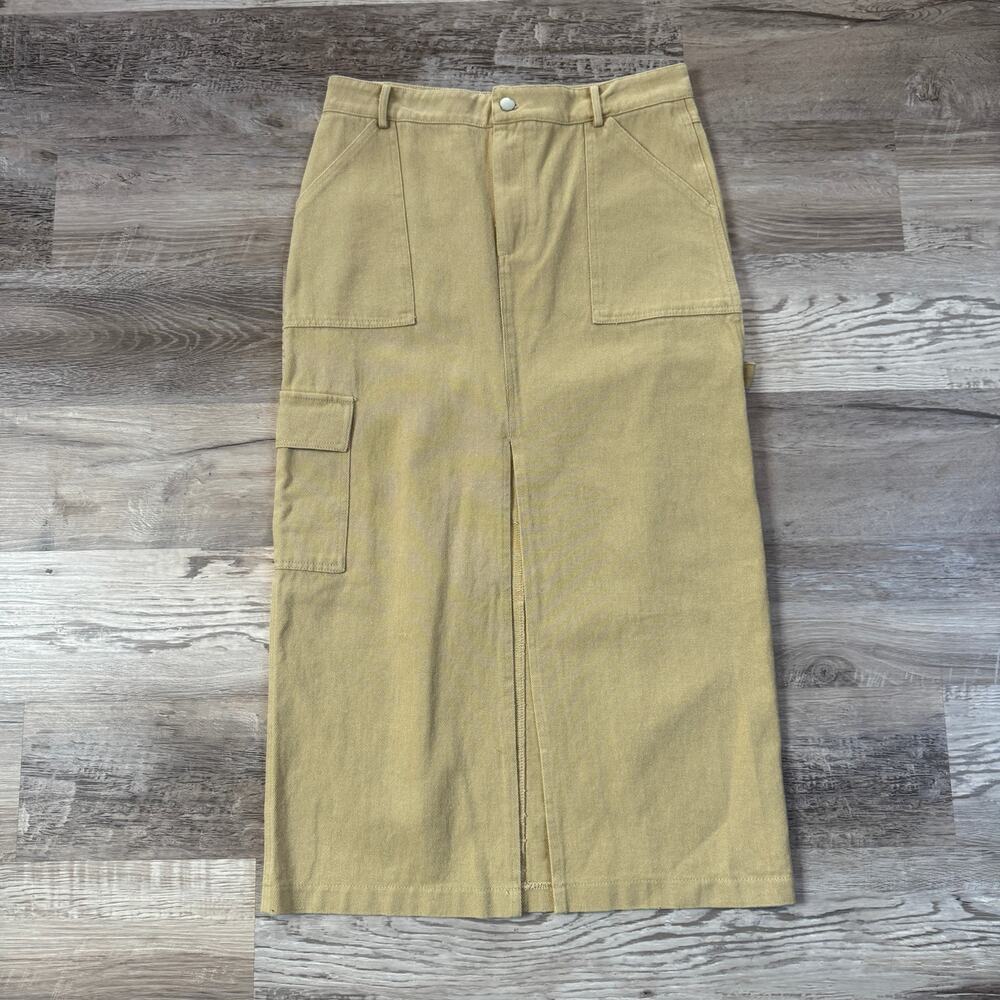 NWT Bobbles & Lace Indie Khaki Cargo Maxi Skirt Utility Workwear 90s Minimal L